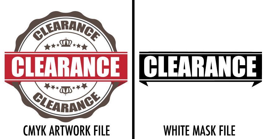 Clear roll label artwork and white mask example
