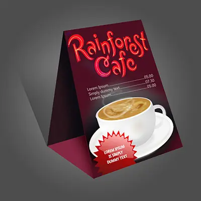 Table tent printing for Caribbean restaurants and resorts