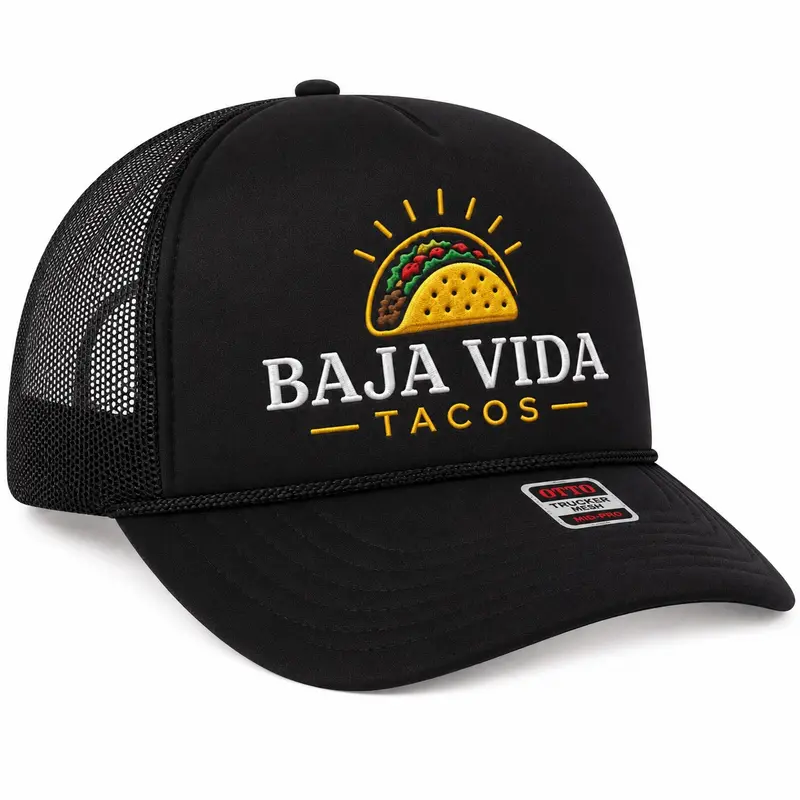 Custom embroidered premium trucker hat with mesh back