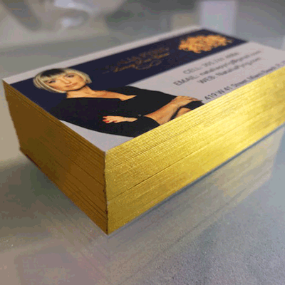 Velvet business cards with gold foil stamping and gold foil edges